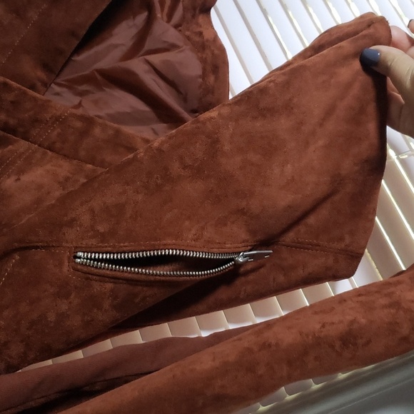 SL8 vegan leather Faux Suede Moto Jacket - Luxe in Rust Orange- Small - Picture 6 of 10